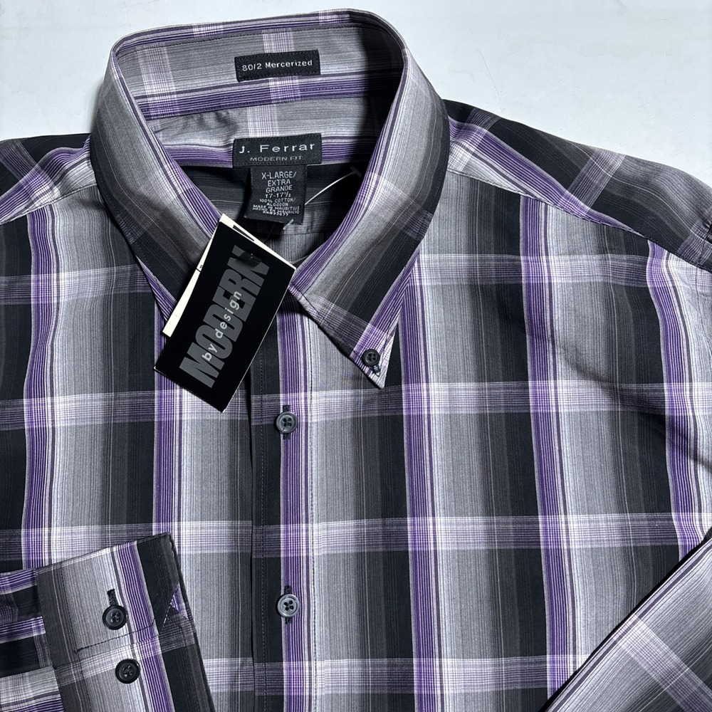 NWT Preppy J Ferrar Modern Fit Mens Dress Casual Shirt Purple blk 17-17.5 XL